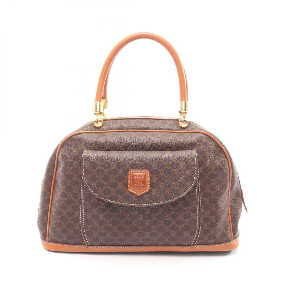Celine Macadam Handbag Canvas Leather Brown